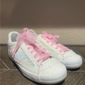 Glitter Sneakers Pink Ribbon  Laces Off Brand Size 6 (Runs large)